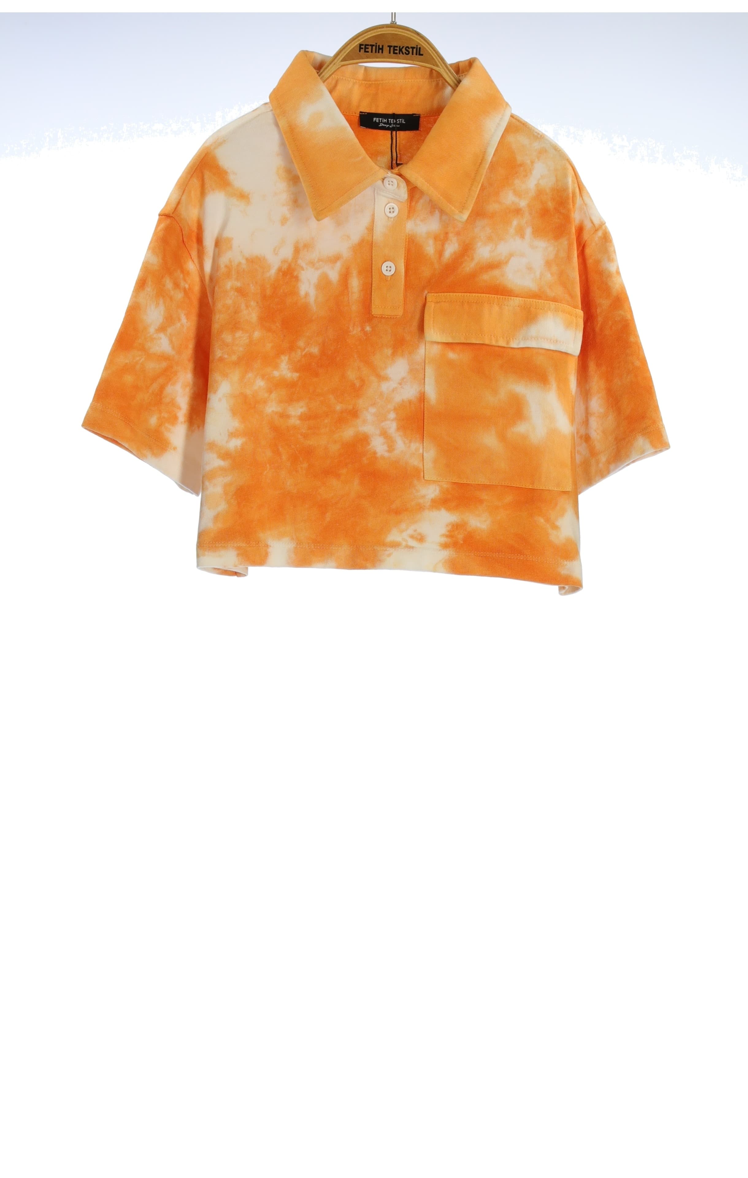 POCKET DETAILS CROP TIE DYE POLO T-SHIRT