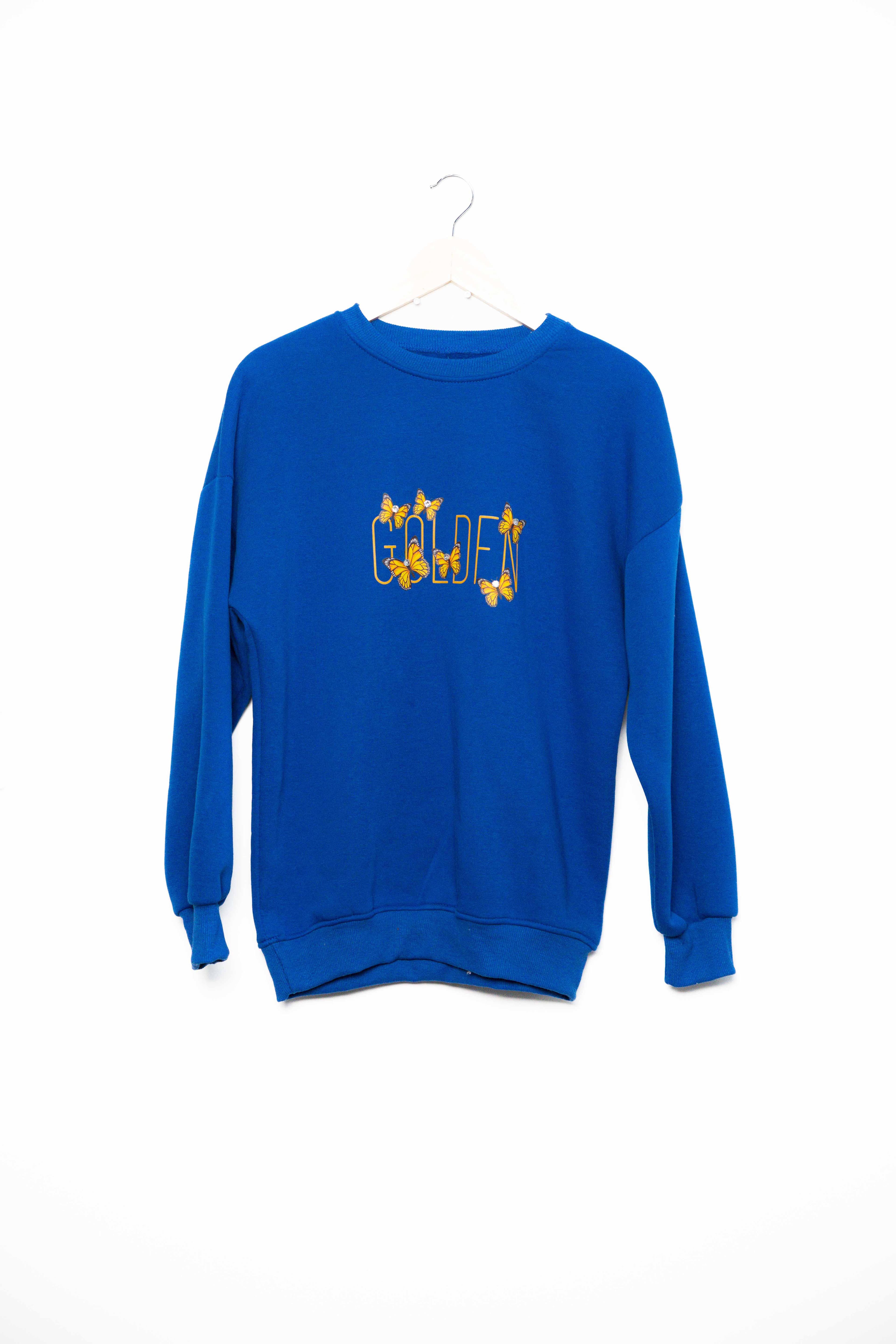 Bisiklet yaka 3 ip şardonlu golden baskılı sweatshirt