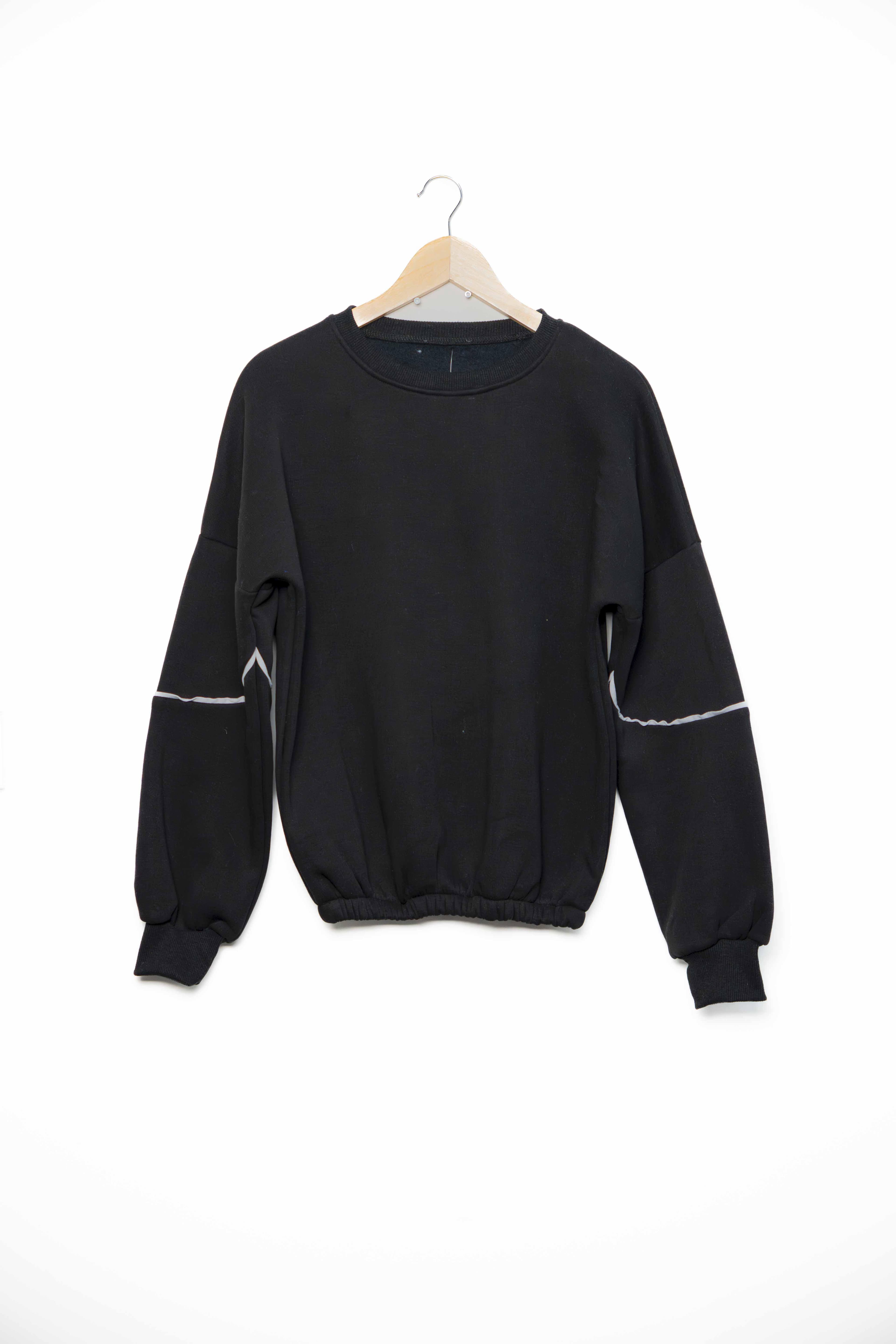 Bisiklet yaka kolu biyeli 3 ip şardonlu sweatshirt