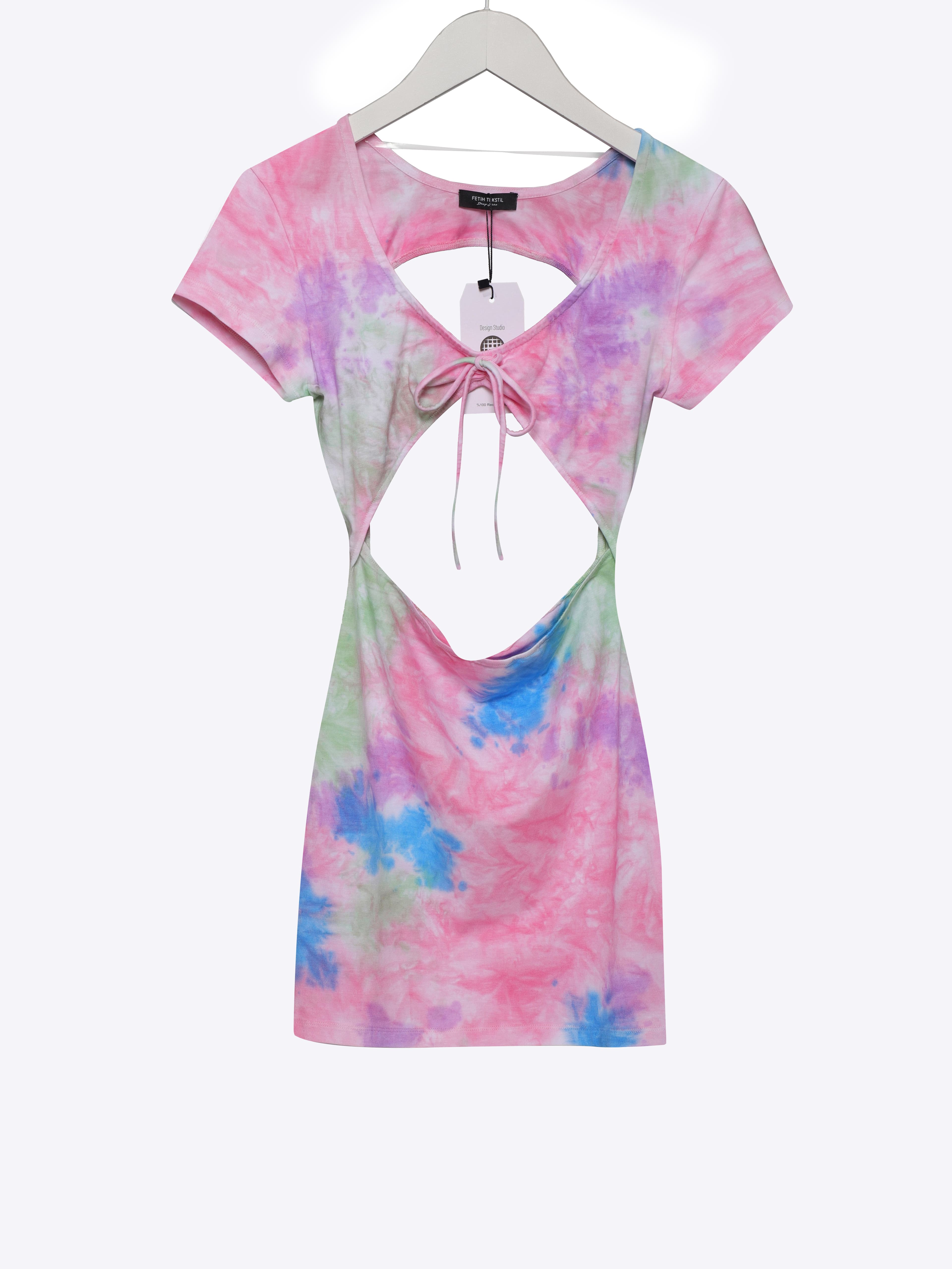 CUT OUT DETAIL TIE DYE PINK DRESS