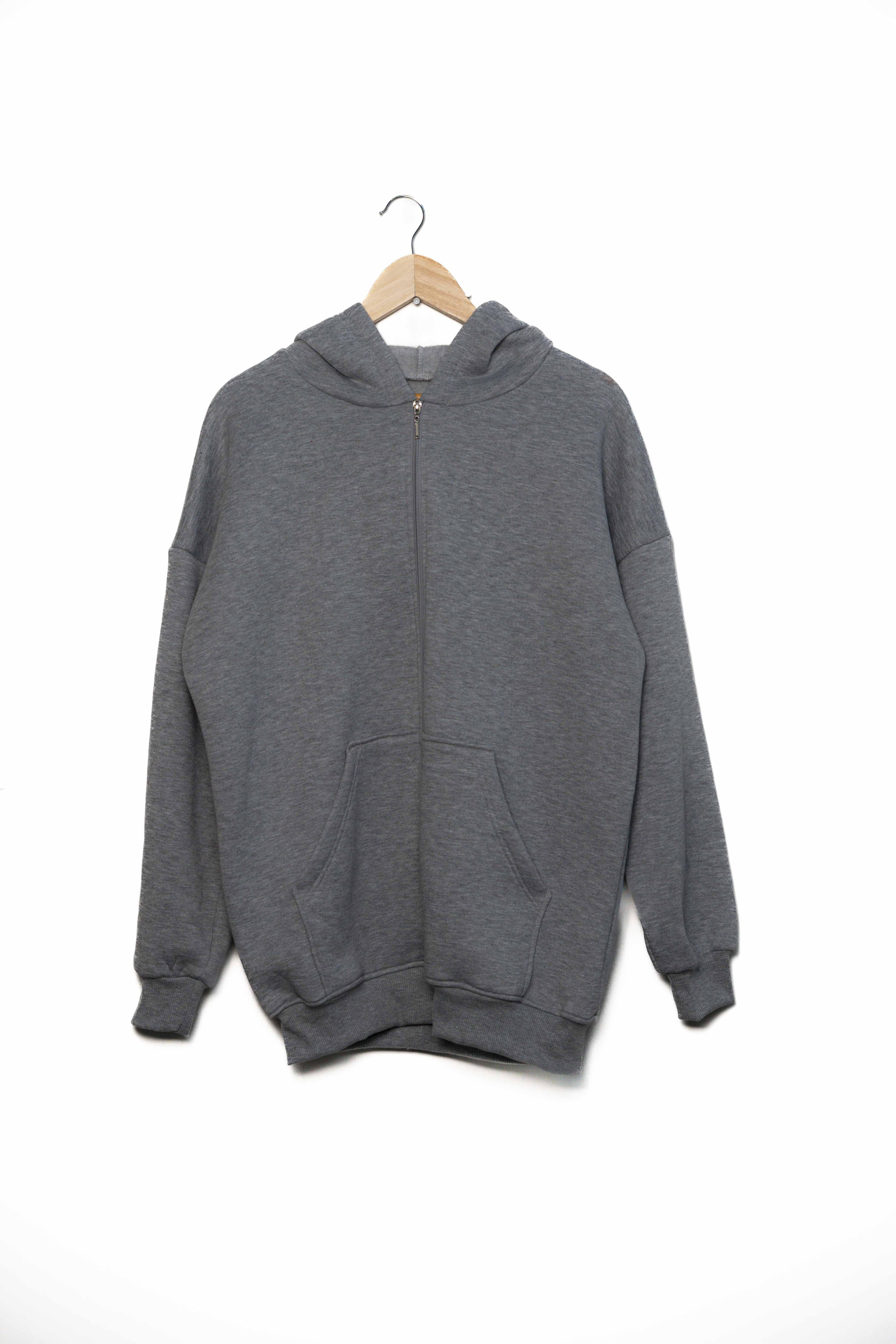 Fermuarlı 3 ip şardonlu tunik boy kapüşonlu sweatshirt
