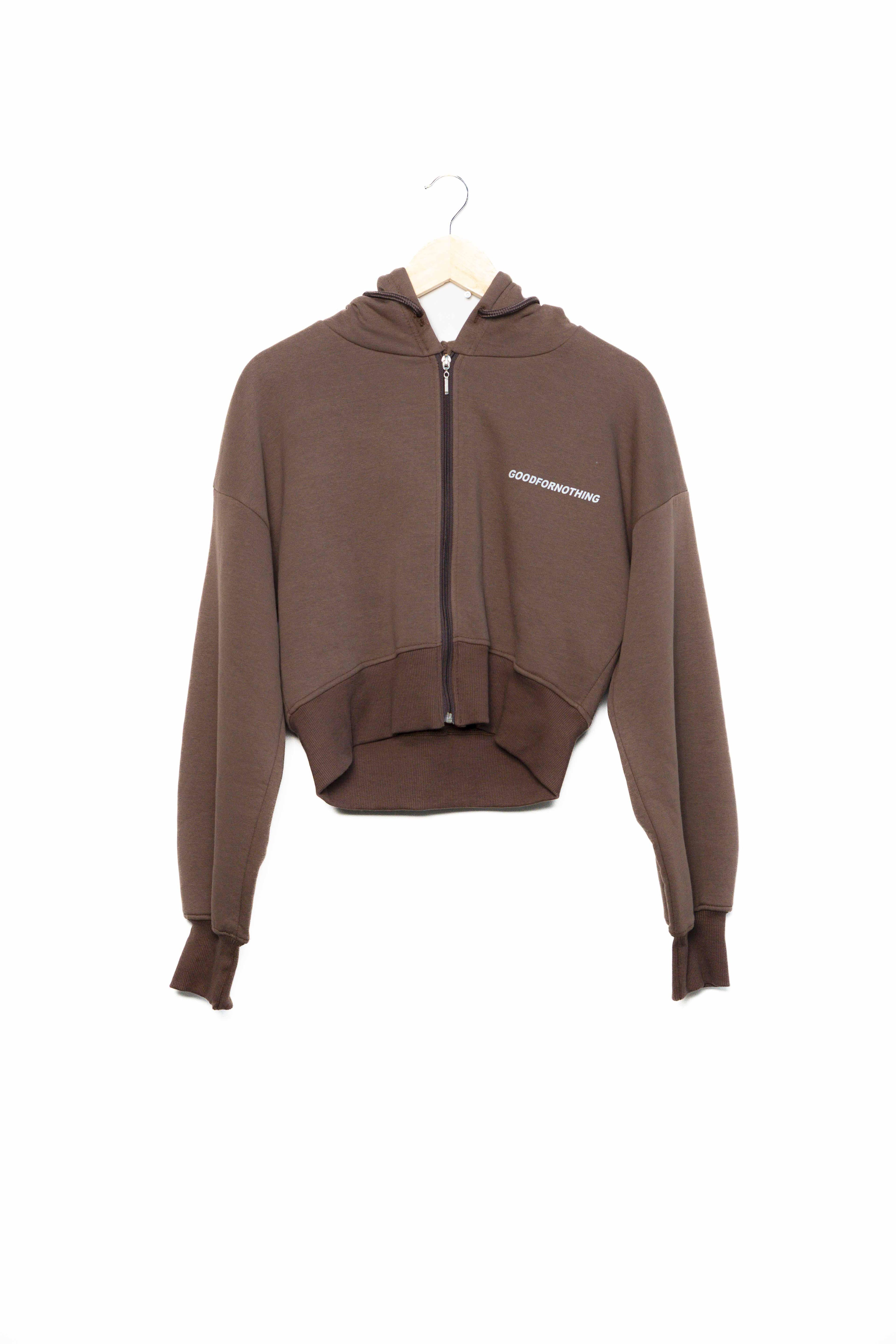 Fermuarlı 3 ip şardonlu kapüşonlu baskılı sweatshirt